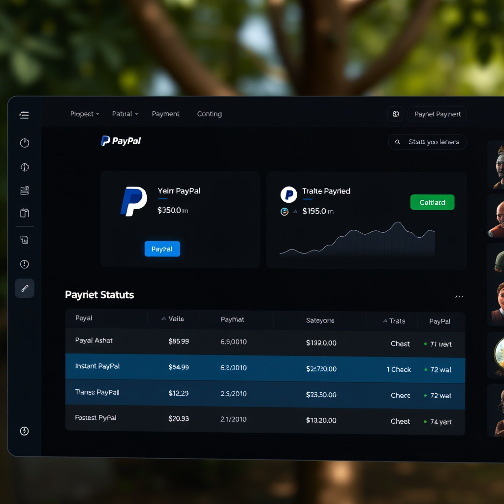Modern PayPal integration dashboard showing instant payout notifications and transaction status for Team Fortress 2 skin trading platform with real-time payment processing interface