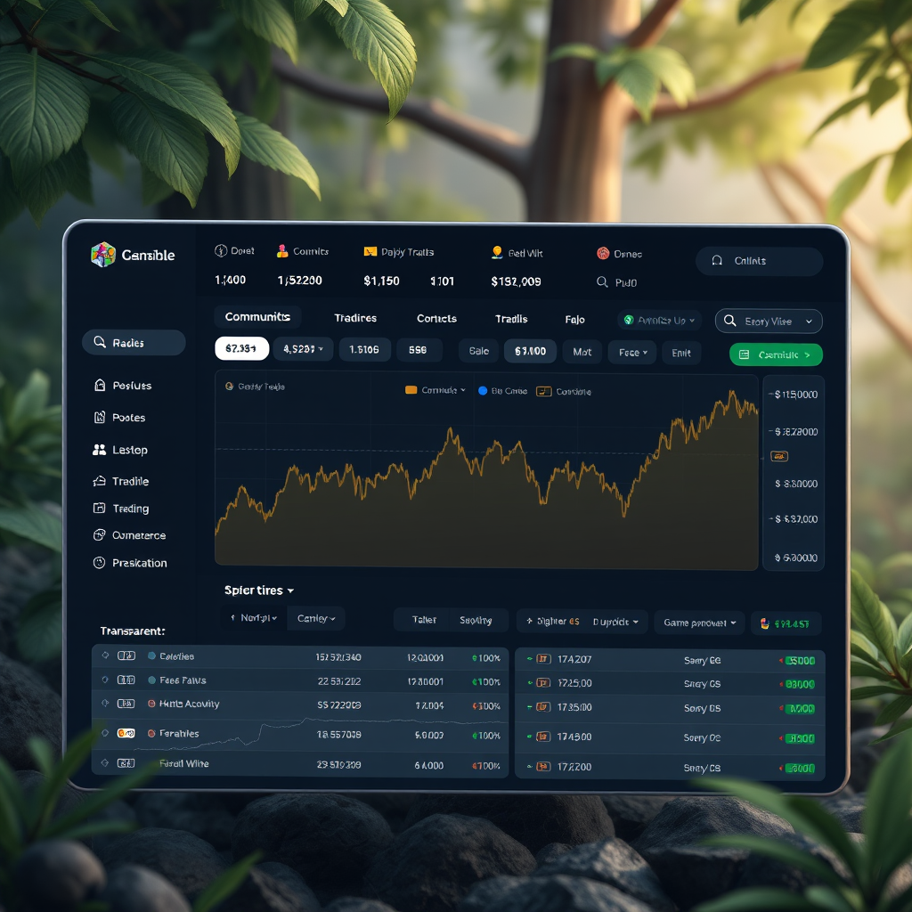 Modern gaming trading platform interface showing community features, transparent fee structures, and user-friendly design for digital asset trading