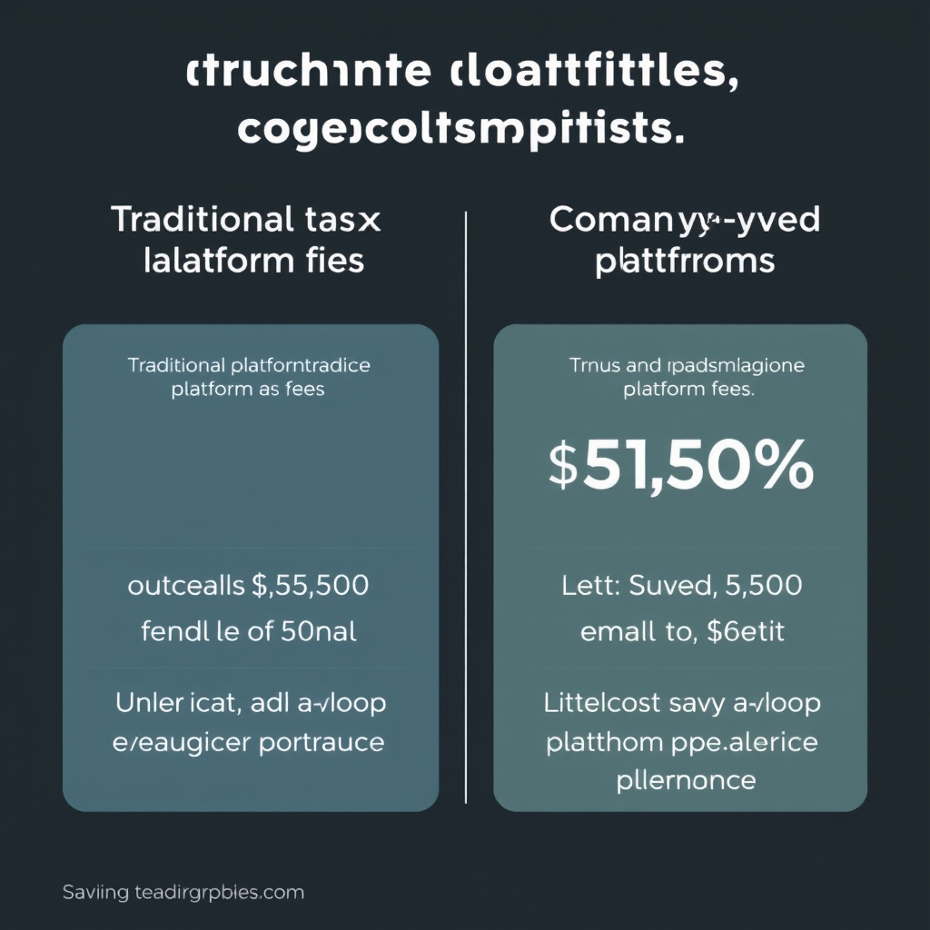 Comparison chart showing traditional trading platform fees versus community-driven platform fees, highlighting significant cost savings for users