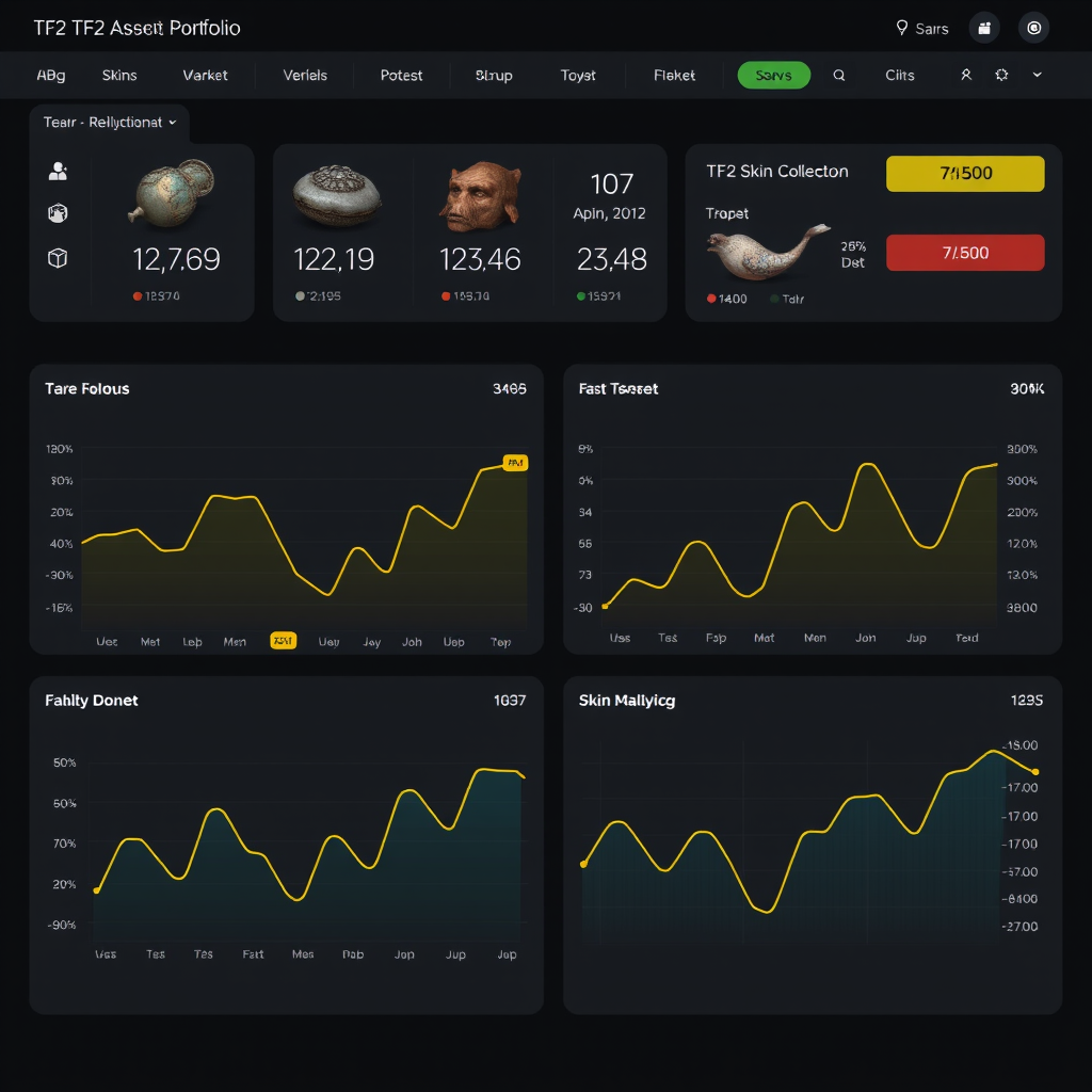 Digital asset portfolio management dashboard showing TF2 skin collection values, market trends, and trading analytics