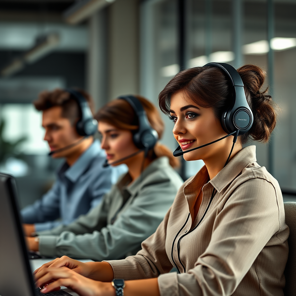 Dedicated customer support team with headsets providing round-the-clock assistance, live chat interface, and TF2 trading specialists helping customers with transactions and account issues
